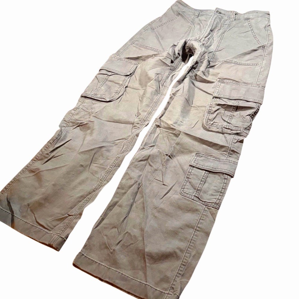 Y2K Grunge Hollister Baggy Cargo Pants Womens 4R W27 Grey Wide Leg Utility